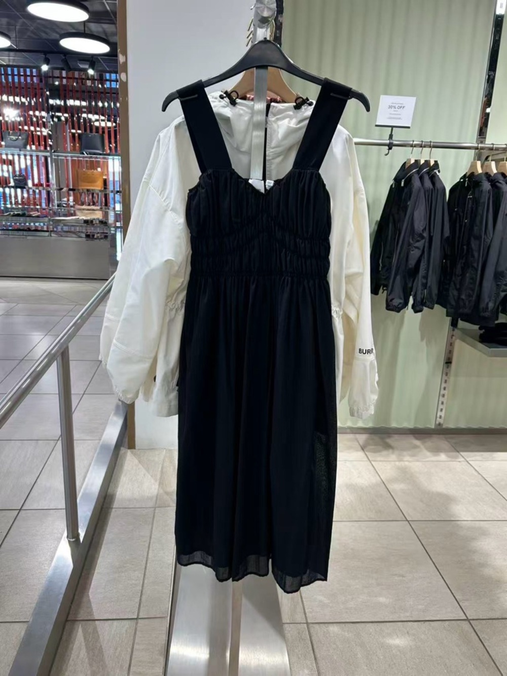 Burberry Black Cotton Midi Dress Wide Straps Size 2 - Picture 3 of 9
